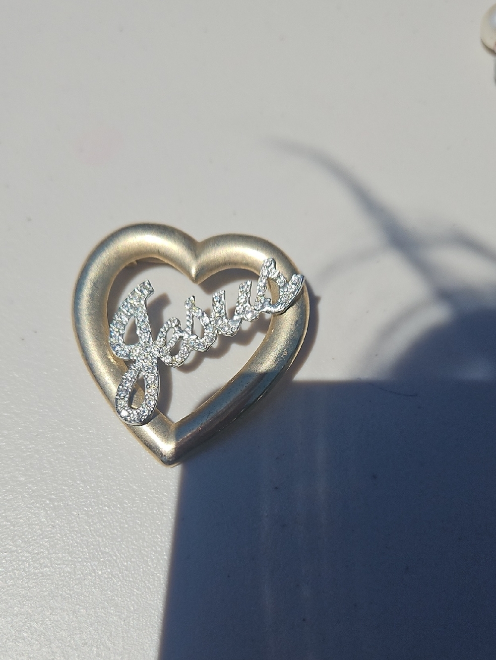 Sterling Silver Heart 'Jesus' Pendant in Two-Tone Finish